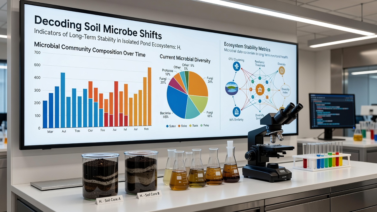 Researchers processing soil samples in a mobile laboratory beside Havenpond with sequencing equipment visible